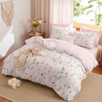 Floral Comforter Set King Size - 3 Pieces Pink White Floral Comforter Bedding Sets Reversible Pattern,King Size Back to School Comforter with Flowers Patterned and 2 Pillowcases