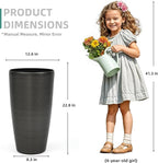 22.8" Resin Planters for Outdoor Plants, Set of 2 Modern Large Flower Pots with Handmade Brushed Metal Finish, Weather Resistant for Indoor/Outdoor Year-Round Use