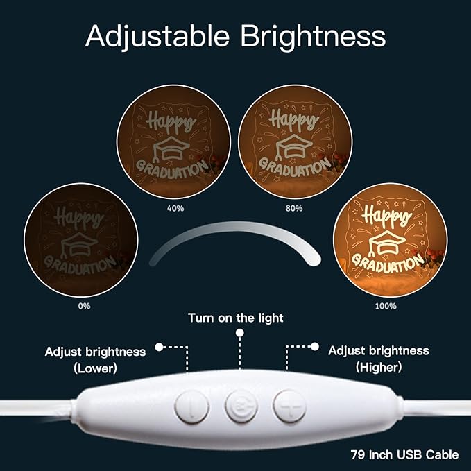 WLHOPE Happy Graduation Neon Sign Dimmable Led Signs for graduation ceremony Wall Decor, Neon Lights USB Powered Transparent Acrylic Board Sign for classroom dorm school Decoration12.6 * 12.99 inch