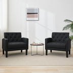 TYBOATLE Leather Chairs Set of 2 Comfy Living Room Chair Black Leather Tufted Mid Century Modern Accent Chair, Small Cozy Reading Arm Chair for Office, Bedroom