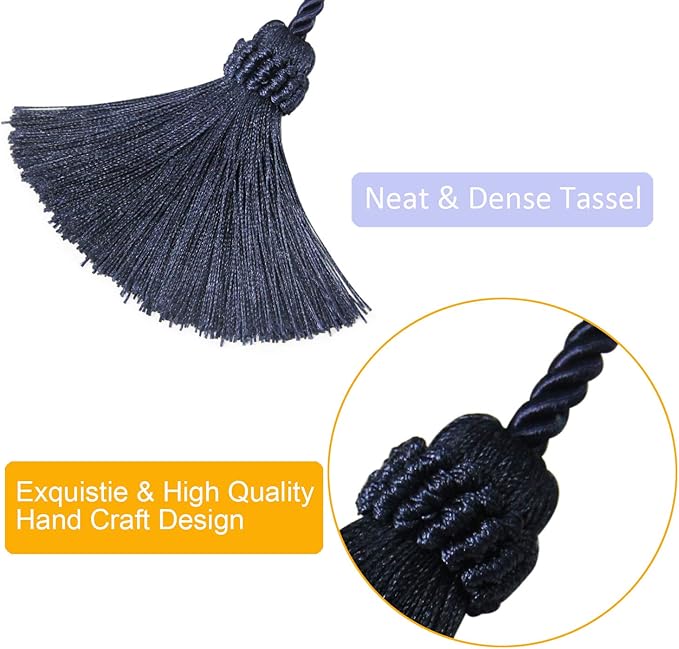 Fenghuangwu Curtain Tiebacks Handmade Decorative Curtain Holdbacks Rope with Tassel (Navy, 4P)