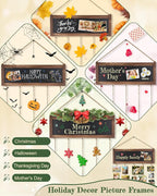 Bikoney 2-Pack Picture Frames Collage Wall Decor Photo Display Photo Board Wood Rustic Frames for Wall Decor and Party with 2 Blackboard and 60 Clips Carbonized Black