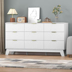 Fluted Dresser for Bedroom,9 Drawer Dresser for Closet,57" Wide Storage Cabinet and Chest of Drawers with Gold Handle,TV Stand,Storage Organizer for Living Room,Hallway,Entryway,White