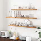 Fun Memories Floating Shelves for Wall, 48"x9.3" Rustic Solid Elm Wood Shelves, Heavy-Duty Wall Mounted Shelves with Invisible Brackets for Living Room, Bedroom, Kitchen, Natural Finish