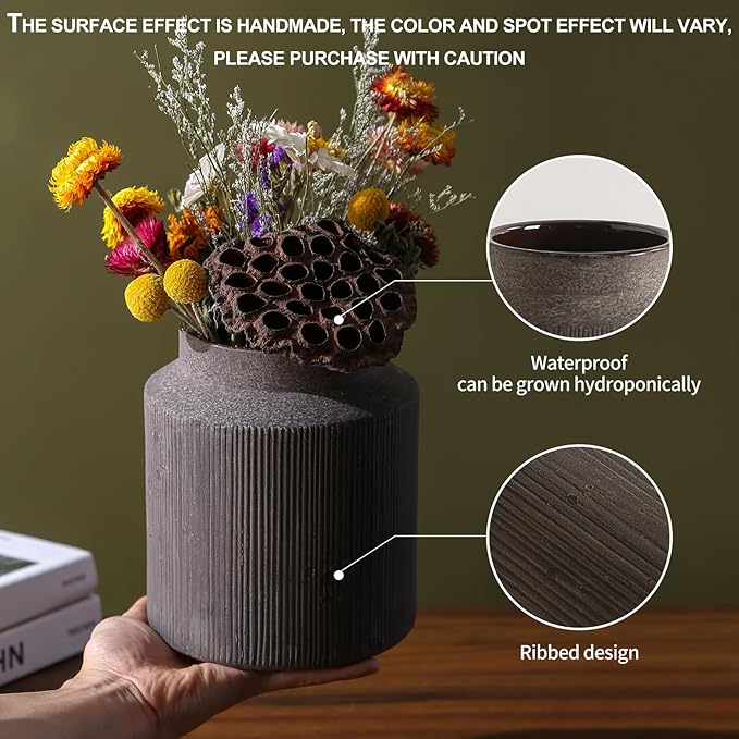 Farmhouse Vase for Home Decor, Vintage Rustic Terracotta Flower Vase Suitable for Home Decor, Living Room, Shelf, Dining Table. 7IN.