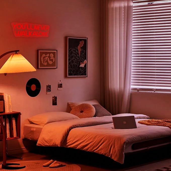 WLHOPE You'll Never Walk Alone Neon Signs for Wall Decor Adjustable Red LED Lights Decorations for Art Room Bedroom Birthday Party Men Cave, Best Gift for Friends Boys and Girls