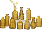 Glass Bud Vases Set of 10, Small Flower Vase in Bulk for Centerpieces, Mini Vintage Amber Vases for Rustic Wedding Vintage Home Table Decor