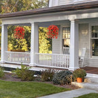 Ivydale 2 PCS Artificial Hanging Flowers Fake Plants Outdoor,Silk Morning Glory Faux Flowers with Eucalyptus Leaves,UV Resistant Realistic Hanging Petunias Plants for Home Garden Decor (Red)