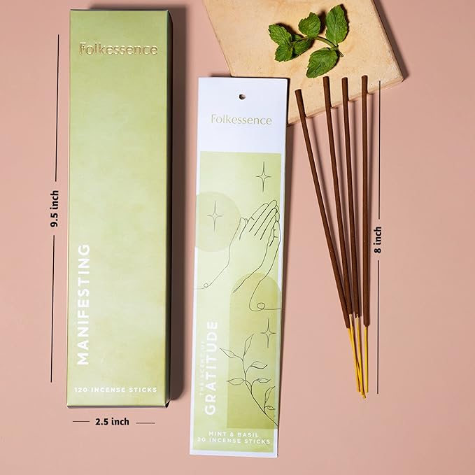 Folkulture Incense Sticks | Set of 6 (120 Non Toxic Insence-Sticks) for Manifesting with 45 Mins Burn Time | Frankincense, Coffee, Aqua Breeze, Mint and Basil, Lavender, Organic Inscents-Sticks