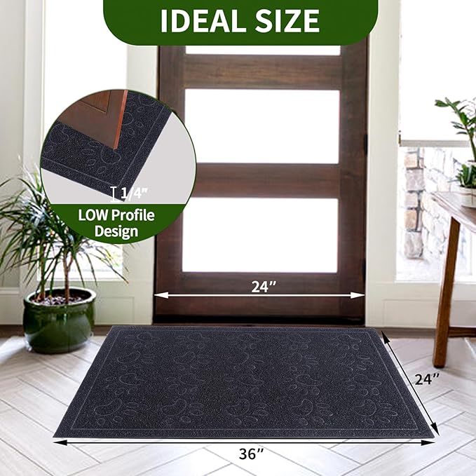 Door Mat Home Welcome Mats Outdoor and Indoor, Heavy-Duty Low-Profile Non-Slip Front Welcome Mat for Home Entrance, Outside Entry, Yard, Floor, Patio (Black, 36x24)