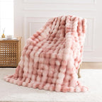 Cozy Faux Fur Throw Blanket for Couch-Warm Fuzzy Throw Blanket, Soft Plush Thick Bubble Blankets for Bedroom and Living Room, Furry Luxury Blanket, 60 x 80, Tie-Dye Pink