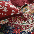 ENASAL Cotton Bedspread Quilt Sets Reversible Bedding Coverlet Sets Comforters Vintage Luxury Damask Floral Real Patchwork Burgundy Bedspread,King Size