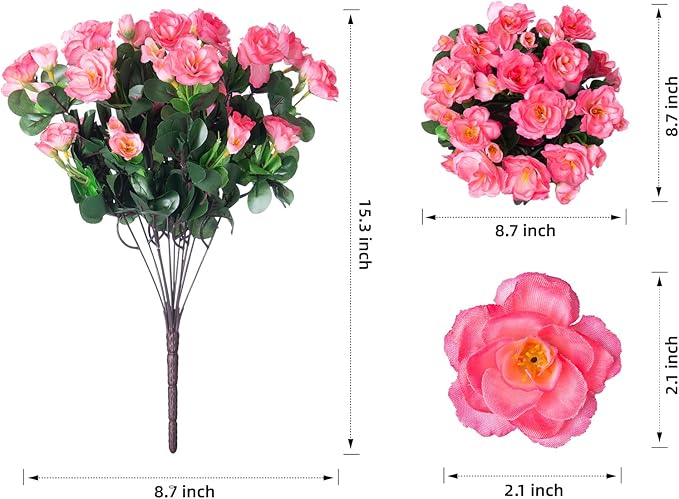 Ivydale Artificial Faux Flowers Plants for Outdoor Outside Fall Decoration, Fake Silk Pink Camellia UV Resistant Realistic for Planter Pot Porch Patio Balcony Garden Yard Home Decor, 3 Large Bundles