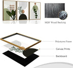 Bwodke Boho Wall Art, Framed Abstract Wall Art, Plant Canvas Wall Decor, Mid Century Line Leaf Geometric Pictures Set of 3, Minimalist Paintings, for Bedroom Living Room Bathroom 16"x24"
