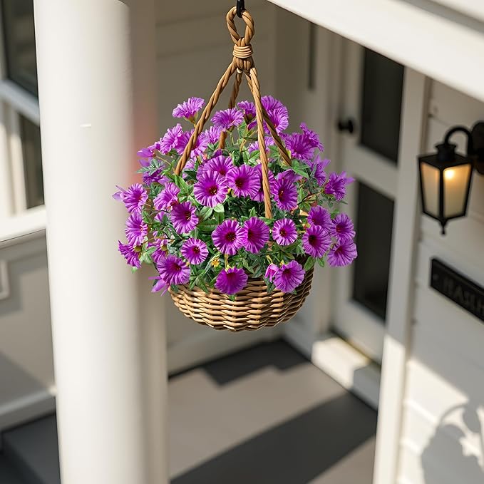 UV Resistant Artificial Petunias 4PCS Fake Flowers 13.3In Artificial Flowers for Outdoors Silk Flowers Fake Hanging Basket Plants Suitable for Outdoor Porch Decor Patio Decor, Dark Purple