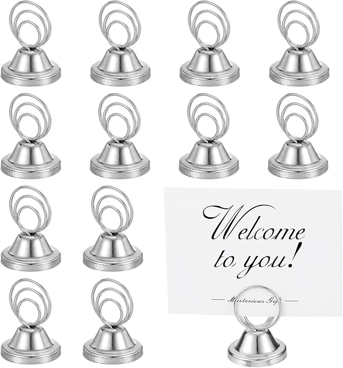 PATIKIL 12 Pack 1.57 Inch Table Number Holders, Weighted Base Place Card Holders Picture Stand Photo Sign Clips for Wedding Reception Restaurants, Silver