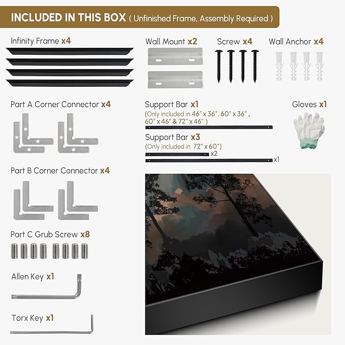 SIGNWIN 46"x72" Extra Large Framed Wall Art Silhouetted Trees at Dusk, Dramatic Forest and Cloudscape for Home Living Room Bedroom Decor (Frame Assembly Required)