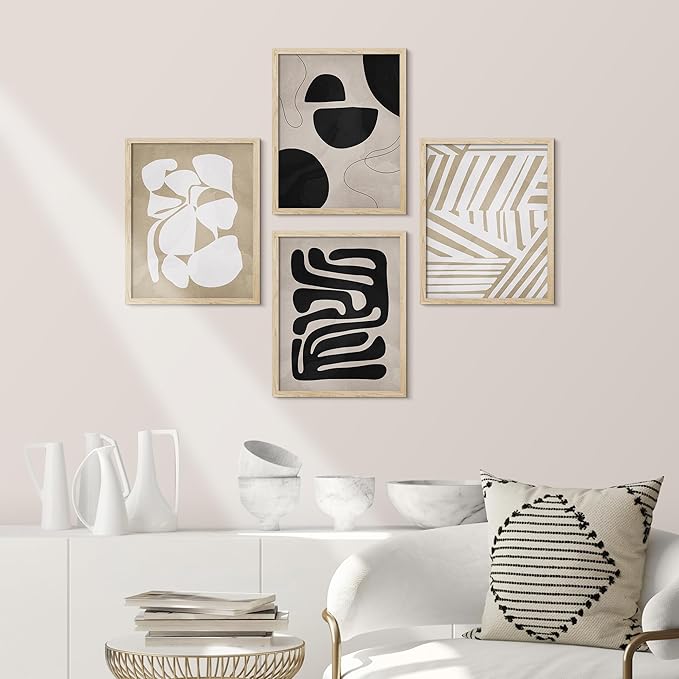 SIGNWIN Framed Tropical Mid-Century Wall Art, Set of 4 Modern Hawaiian Geometric Print Wall Decor Prints, Nature Wilderness Wall Décor for Living Room, Bedroom - 12"x16" Natural