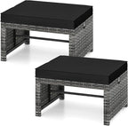 Tangkula 2 Pieces Patio PE Rattan Ottomans, Multipurpose Outdoor Footstool Footrest Additional Seating Side Table with Soft Zippered Cushions for Deck, Garden, and Yard (Black)