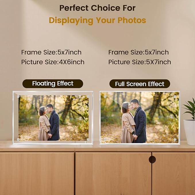JOHOUSE 5 Pack 5 x 7 Acrylic Picture Frames, Double Sided Magnetic Photo Frames Self Standing Frameless Transparent for Desktop Display Gifts for Women