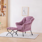 Plush Lazy Chair and Ottoman, Large Contemporary Accent Lounge Chair with Armrests and a Side Pocket, Modern Leisure Upholstered Sofa Reading Armchair with Footrest for Bedroom, Living Room