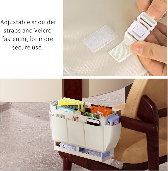 Bedside Caddy, Bed Organizer with 11 Pockets and Power Strip Holder,Versatile Bedside Storage Caddy for Home,Dorm,Bunk,Hospital,Crib Bed (2 Pack White)