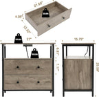 27 inch Wide Night Stand with Charging Station, Bedside Table with Open Shelf, 2 Drawers Small Wood Dresser, Modern Wood Nightstand for Bedroom/Living Room (Rustic Gray)