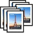 FIXSMITH 11x14 Picture Frame Bulk-6 Pack, Photo Frame with HD Plexiglass, Display Pictures 8x10 with Mat or 11x14 Without Mat, Black Picture Frames Collage Wall Decor