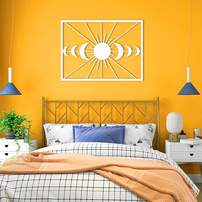 Metal Moon Phase Wall Decor - Sun and Moon Outdoor Wall Art, Set of Moons Artwork for Bedroom, Living Room, Office (Gold, 47x35in|120x89cm)