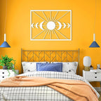 Metal Moon Phase Wall Decor - Sun and Moon Outdoor Wall Art, Set of Moons Artwork for Bedroom, Living Room, Office (Silver, 24x18in|62x46cm)