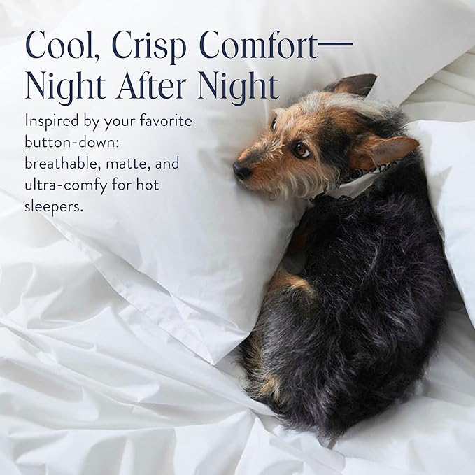 Brooklinen Luxury Percale Duvet Cover – 100% Cotton, Cool, Crisp, Extra-Long Corner Ties, Button Closure, Soft & Breathable – Machine Washable, Duvet Cover Full/Queen Bed Sizes (White)