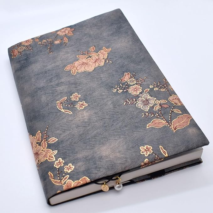 BLBMH A5 Book Covers for Paperbacks Book Cover Fit for 5.5x8.3 inch Adjustable Book Sleeve Cover for A5 Diary Books Fabric Softcover Protector for Notebook - Flower 4 Green