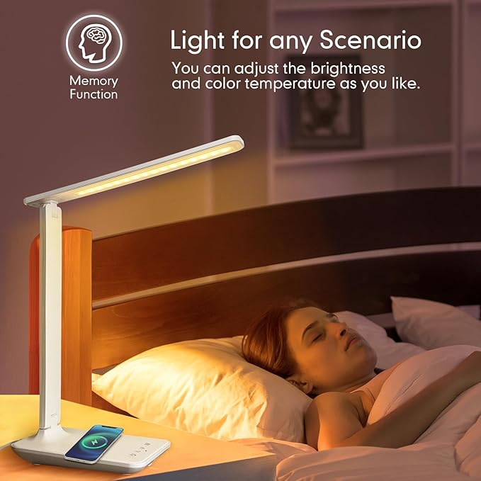 LED Desk Lamp Dimmable Table Lamp with USB Charging Port, 5 Lighting Modes, Sensitive Control, Foldable Portable Desk Light for Home Office Bedroom Reading (White-Pro, Standard Size - 13.3 inch)