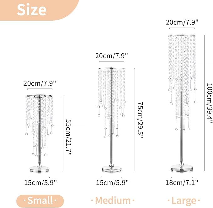 NUPTIO Silver Crystal Wedding Centerpieces - 2 Pcs 21.7in Tall Flower Vases for Party Tables Decorations