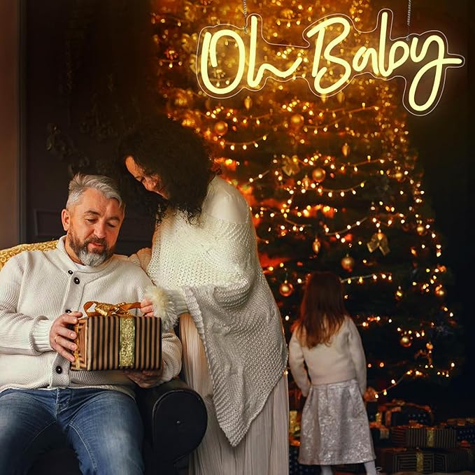 Warm White Oh Baby Letter Neon Sign，USB Powered LED Neon Light with Adjustable Brightness,Light Up Neon Signs for Bedroom Birthday Party Wedding Christmas Halloween Aesthetic