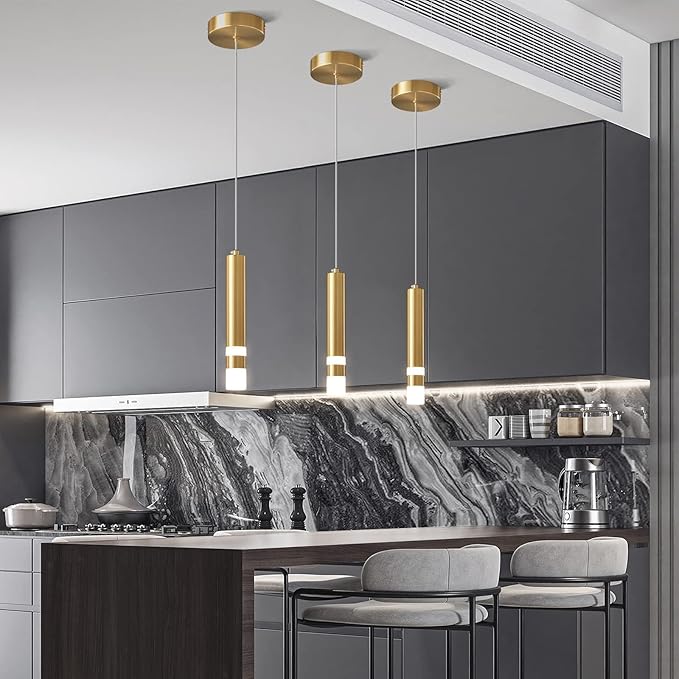 Modern Pendant Light Kitchen Fixture Dimmable LED Gold Mini Pendant Lighting fo Kitchen Island Bedroom Bedside Table Small Pendant Lights (2-Pack)