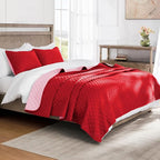 Exclusivo Mezcla Reversible Twin Quilt Bedding Set with Pillow Sham, Lightweight Quilts Twin Size, Soft Bedspreads Bed Coverlets for All Seasons - (Red, 68"x88")