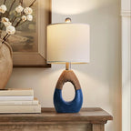 OYEARS 19" Table Lamp for Living Room,Boho Lamp for Bedroom, Bedside for Nightstands, Suitable for Small Space,Coastal Farmhouse, End Table, Rattan Nautical Beach Style, Blue,1 Pack
