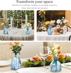 Glass Bud Vases Set of 16 - Blue Assorted Small Mini Glass Vases for Flowers, Crystal Vintage Vase Set, Bulk Centerpieces for Table Décor, Wedding, Home and Events (Blue, 16 Pcs)