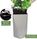 Dexceder 24 Inches Tall Self Watering Planter Diamond Metallic Matte Indoor Outdoor, Thickened Rhombus Large Floor Standing Flower Plant Pot with Water Level Indicator (Gray)