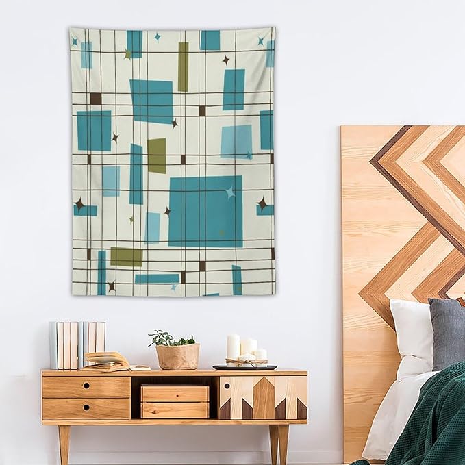 ICMOLYYENLO Boho Medieval Cat Tapestry, Abstract Atomic Starburst Geometric Aesthetic Art Wall Hanging For Bedroom Living Room Dormitory 50x60 Inches