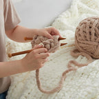 Amélie Home Chunky Knit Throw Blanket for Couch, Soft Chenille Crochet Blanket for Children, 40"x50", Ivory