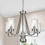 5-Lights Modern Pendant Light Fixtures, Wagon Wheel Dining Room Chandelier in Brushed Nickel, Hanging Ceiling Home Lighting for Foyer Kitchen Bedroom