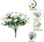 Daisy Artificial Flowers for Outdoors Fall Autumn Decoration, 6 Bundles Fake Mums White Silk Flowers for Outside Look Real UV Resistant Faux Flowers Plants for Planter Front Door Home Indoor Porch Urn