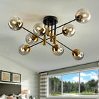 SZXYKEJI 8 Light Glass Globe Ceiling Light Black and Gold Mid Century Flush Mount Sputnik Light Fixture Bubble Chandelier Living Room Farmhouse for Dining Room Kitchen Bedroom.