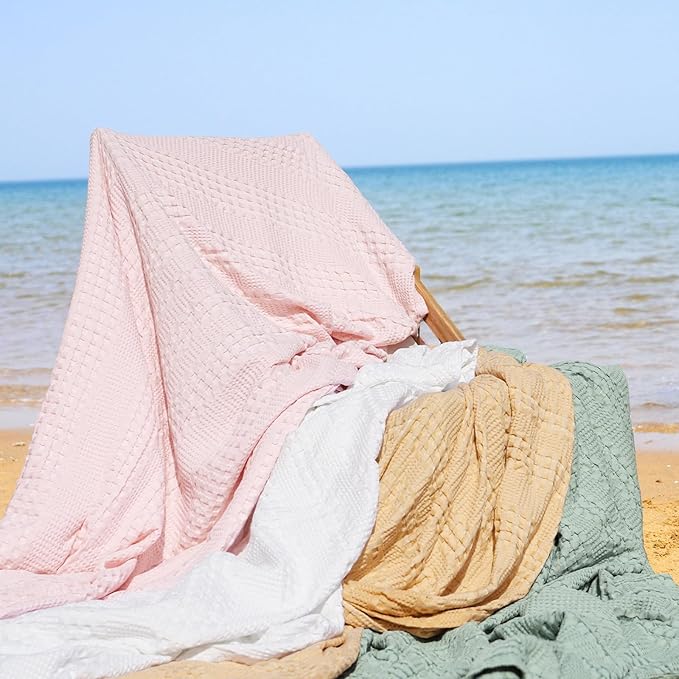 PHF Cooling Waffle Blanket Twin Size, Lightweight 60% Rayon Derived from Bamboo & 40% Cotton Breathable Blanket for Hot Sleepers, Soft and Luxury for Bed Couch and Sofa, 66"x90", Beige