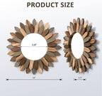 Honiway Boho Wall Decor 12 inch Decorative Mirror with Rustic Wood Sunburst Frame, Perfect for Bedroom, Living Room, Bathroom, Kitchen