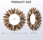 Honiway Boho Wall Decor Mirror 2 Pack 12 inch Rustic Wood Decorative Mirror for Room Decor Rustic Farmhouse Wall Decor for Bedroom Bathroom Living Room Entryway Tril Color