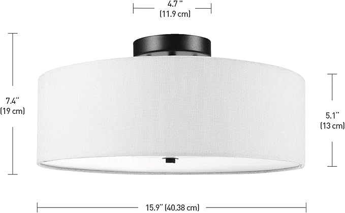Globe Electric 60315 2-Light Flush Mount Ceiling Light, Dark Bronze, White Linen Shade, Kitchen, Lights, Bathroom, Home Essentials, Bedroom, Closet Light, Lighting Fixtures