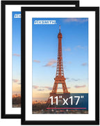 FIXSMITH 11x17 Picture Frame Set of 2, Photo Frame with HD Plexiglass, Display Pictures 9x15 with Mat or 11x17 Without Mat, Black Picture Frames Collage Wall Decor, Gallary Wall Frame